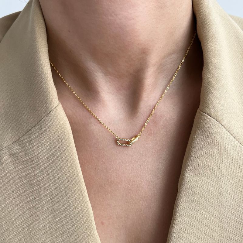 Thumbnail of Gold Pave Cable Double Linked Pendant Necklace image