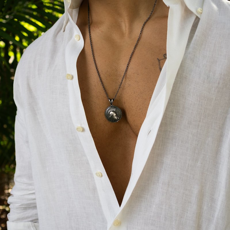 Thumbnail of Ancient Warrior Medallion Men’s Sterling Silver Necklace - Silver image