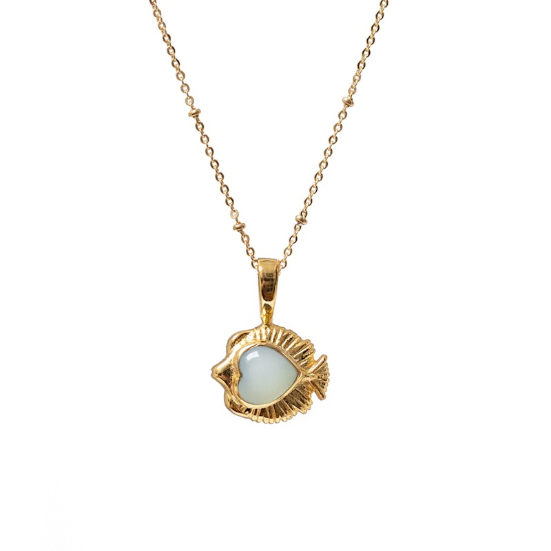 Angel Fish Charm With Aqua Chalcedony Cabochon On Short Satellite Chain ...