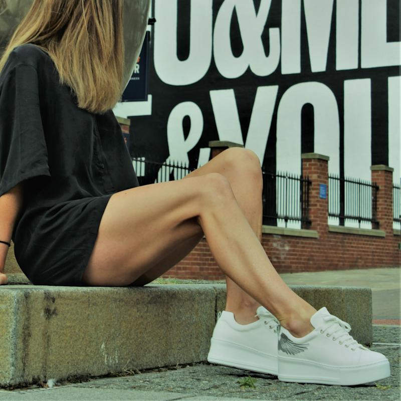 Thumbnail of Angel's Rise - Wedge Trainer In White With Silver Wing image