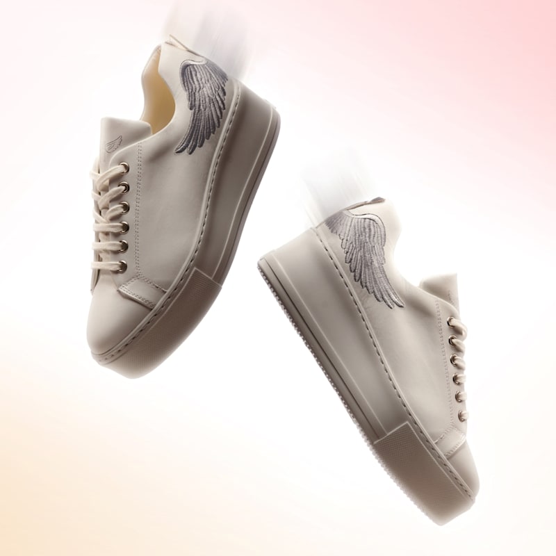 Thumbnail of Angel's Rise - Wedge Trainer In White With Silver Wing image