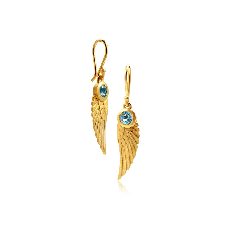 Thumbnail of Angel Wing Blue Topaz Gold Earrings image