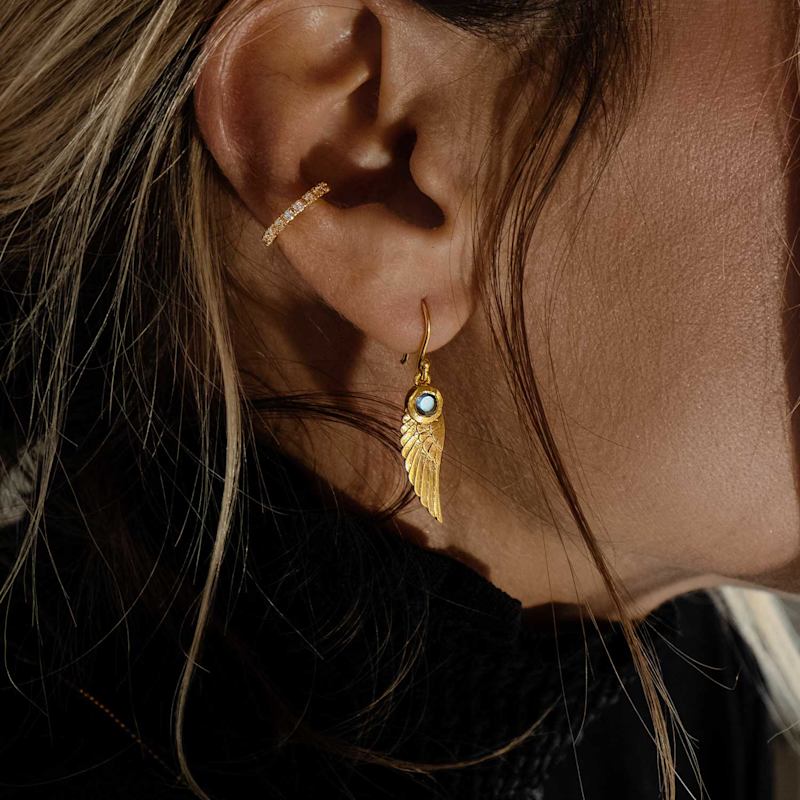 Thumbnail of Angel Wing Blue Topaz Gold Earrings image