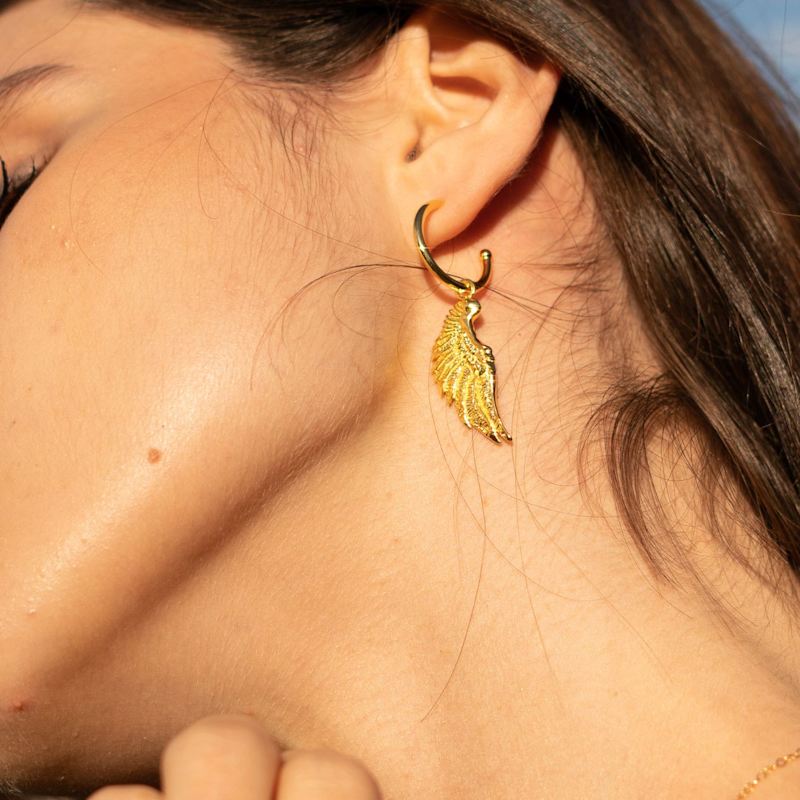 Thumbnail of Angel Wing Hoop Earrings, Rose Gold Over Sterling Silver image