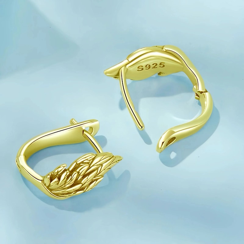 Thumbnail of Angel Wing Sterling Silver Hoop Earrings - Gold image