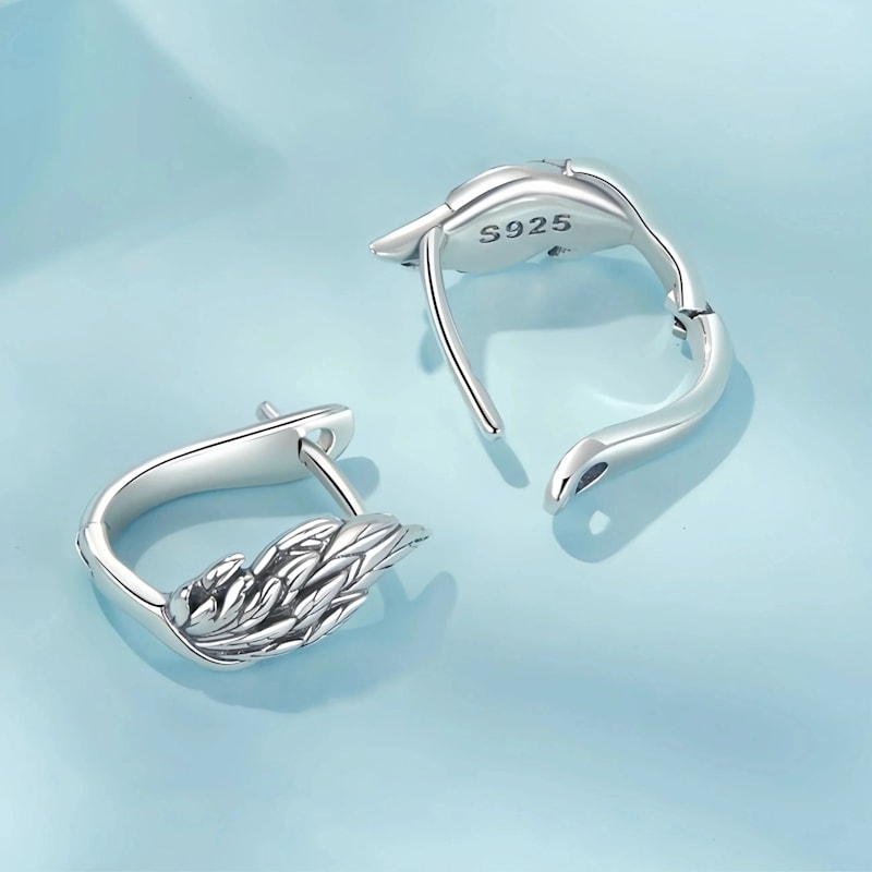 Thumbnail of Angel Wing Sterling Silver Hoop Earrings - Gold image