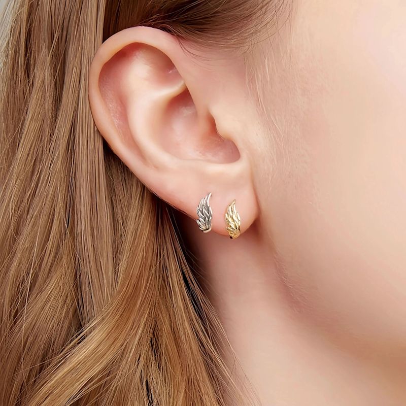 Thumbnail of Angel Wing Sterling Silver Hoop Earrings - Gold image