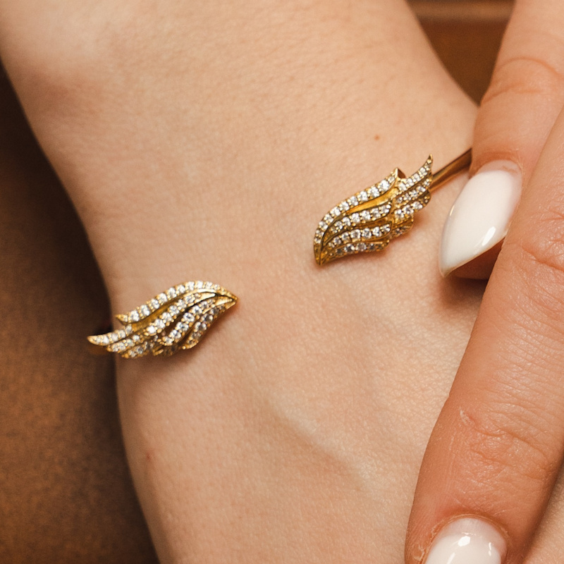 Thumbnail of Angel Wings Premium Gold Vermeil Bangle image