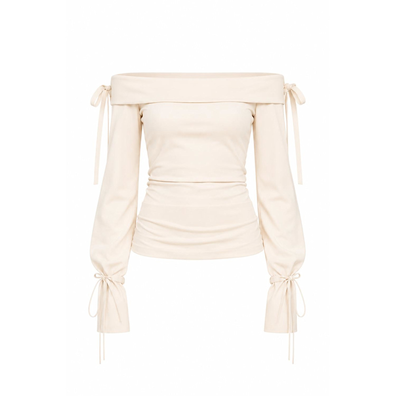 Thumbnail of Angelic White Off Shoulder Jersey Top image
