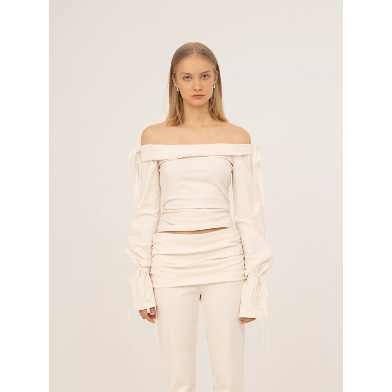 Thumbnail of Angelic White Off Shoulder Jersey Top image