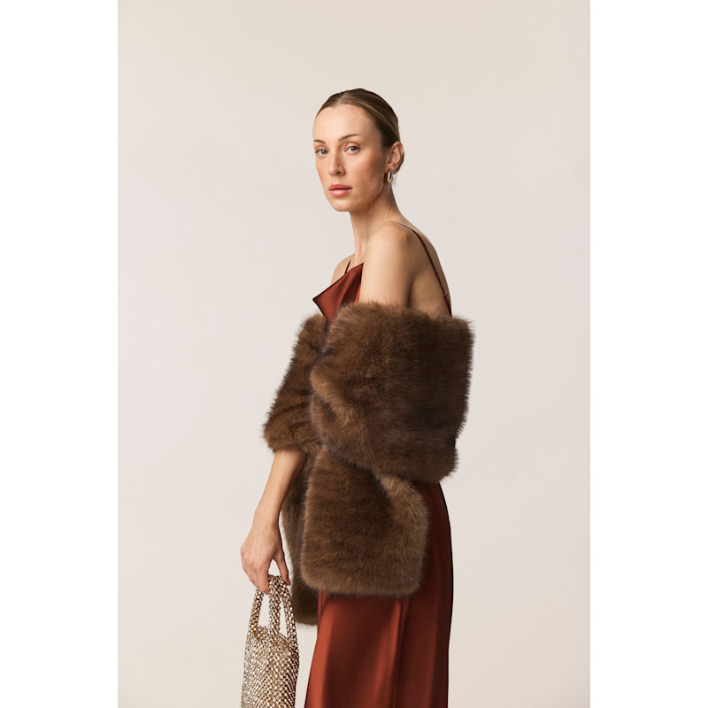 Thumbnail of Angelina Luxe Tipped Faux Fur Vegan Long Stole Brown image