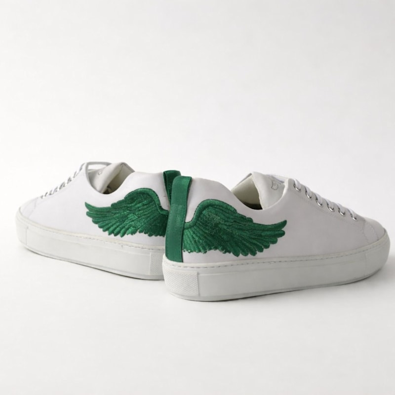 Thumbnail of Angels Ease- Classic Trainer In White With Emerald Green Wing image