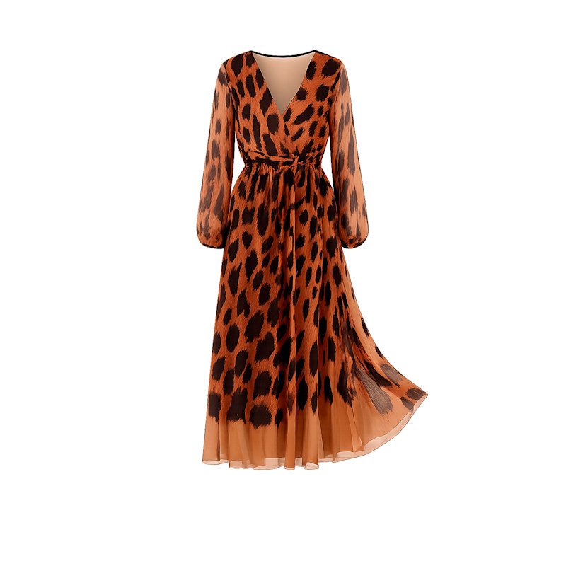 Thumbnail of Animal Print Tulle Midi Dress With V-Neck. image