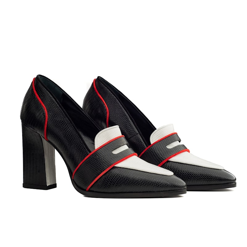 Thumbnail of Annabel Black & White Lizard Print Loafers image