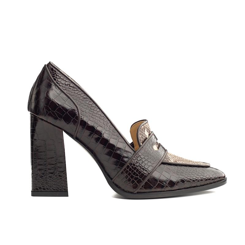 Thumbnail of Annabel Brown Crocodile Print & Snake Print Loafers image