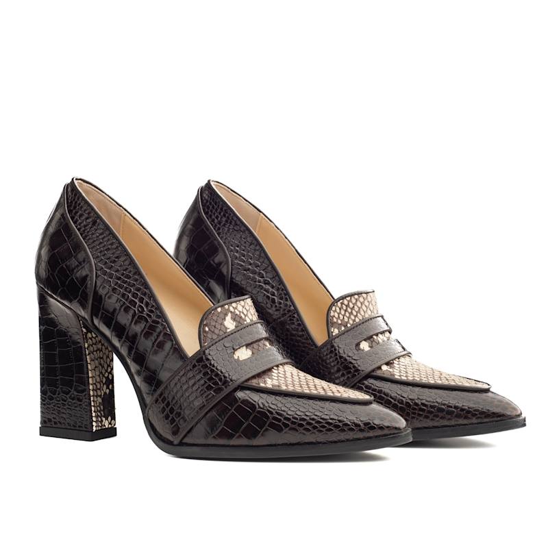 Thumbnail of Annabel Brown Crocodile Print & Snake Print Loafers image