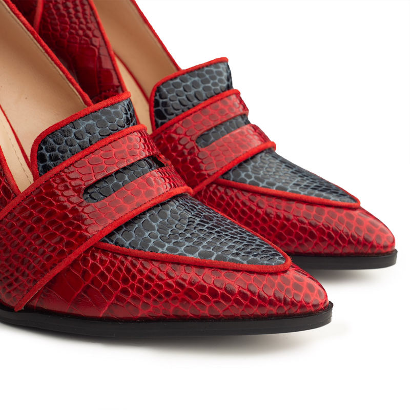 Thumbnail of Annabel Red & Navy Blue Crocodile Print Loafers image