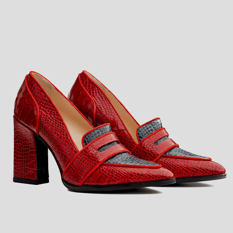 Thumbnail of Annabel Red & Navy Blue Crocodile Print Loafers image