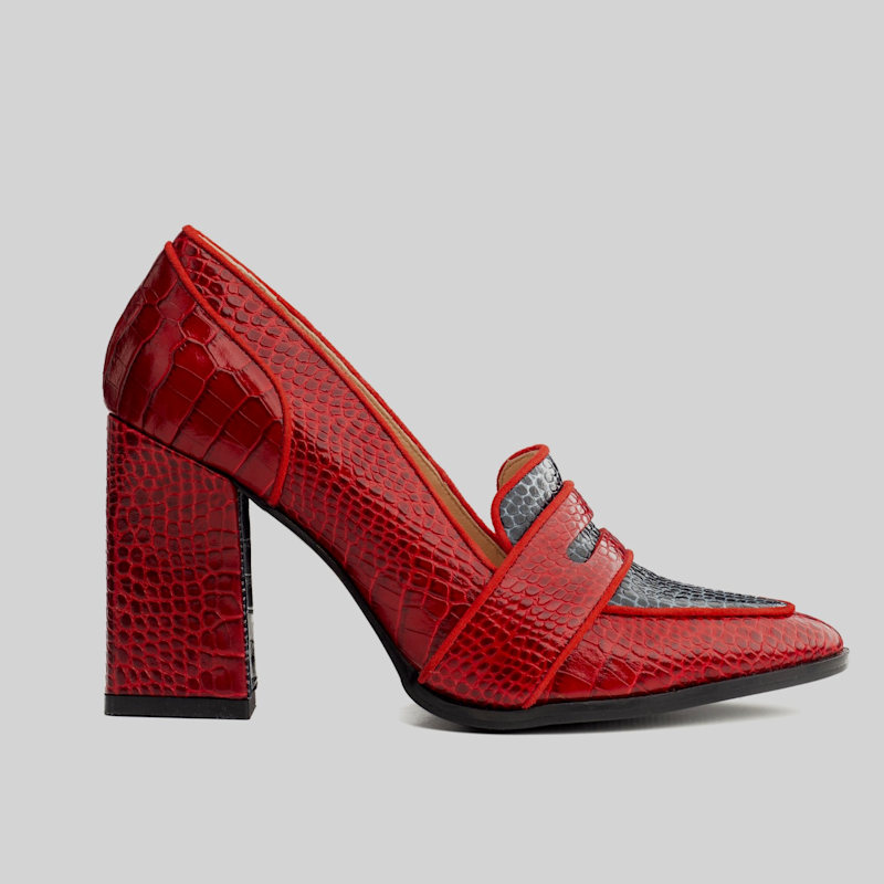 Thumbnail of Annabel Red & Navy Blue Crocodile Print Loafers image