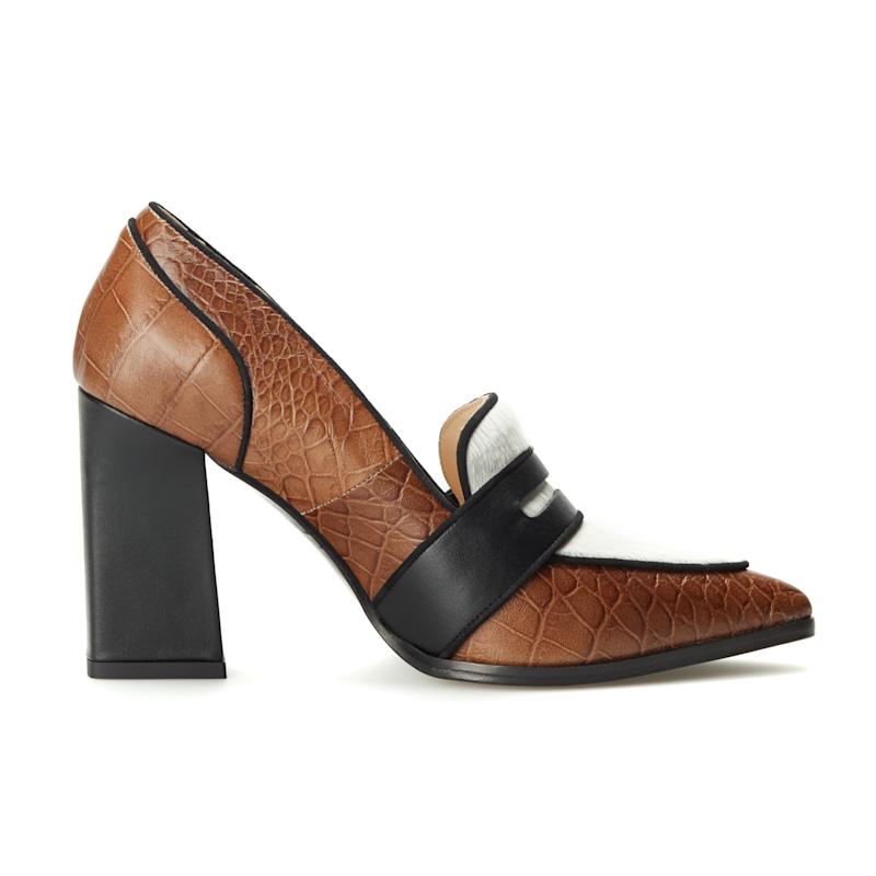 Thumbnail of Annabel Viola Brown Crocodile Print & Cream Calf Hair Loafers image