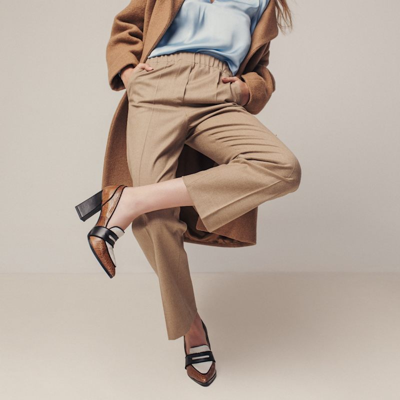 Thumbnail of Annabel Viola Brown Crocodile Print & Cream Calf Hair Loafers image