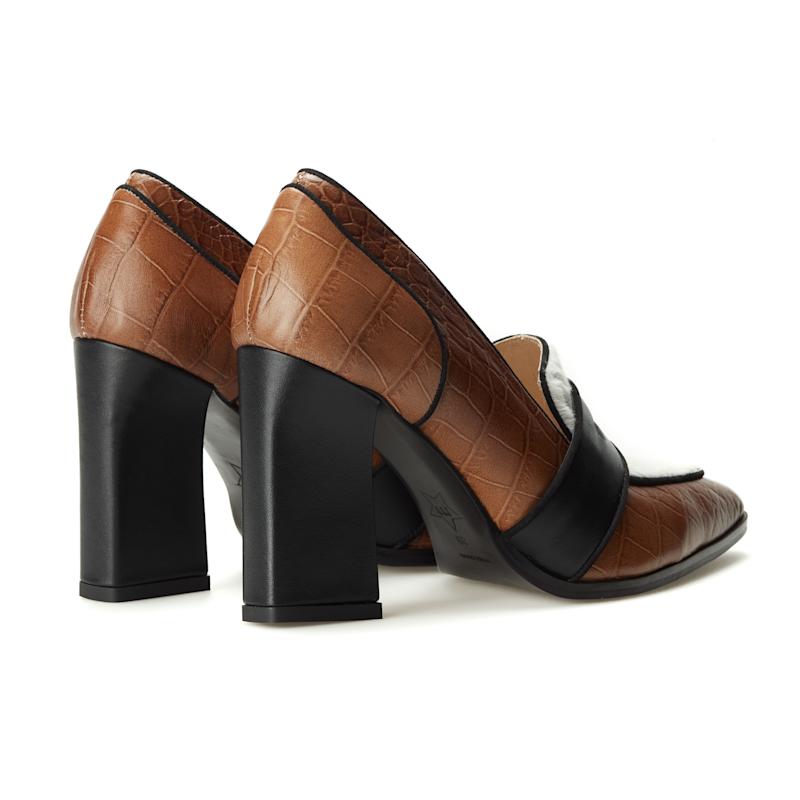 Thumbnail of Annabel Viola Brown Crocodile Print & Cream Calf Hair Loafers image