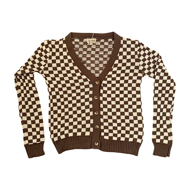 Thumbnail of Annie Checked Knit Cardigan In Brown image