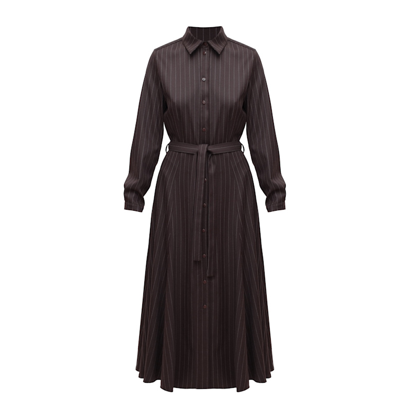 Thumbnail of Anouk Brown Striped Godet Shirt Dress image