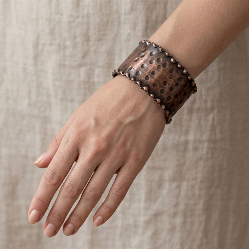 Thumbnail of Antiqued Hammered Copper Wide Cuff Bracelet image