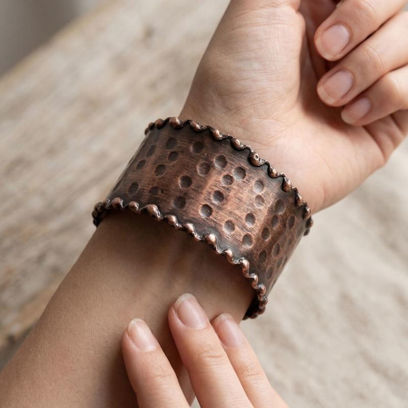 Thumbnail of Antiqued Hammered Copper Wide Cuff Bracelet image