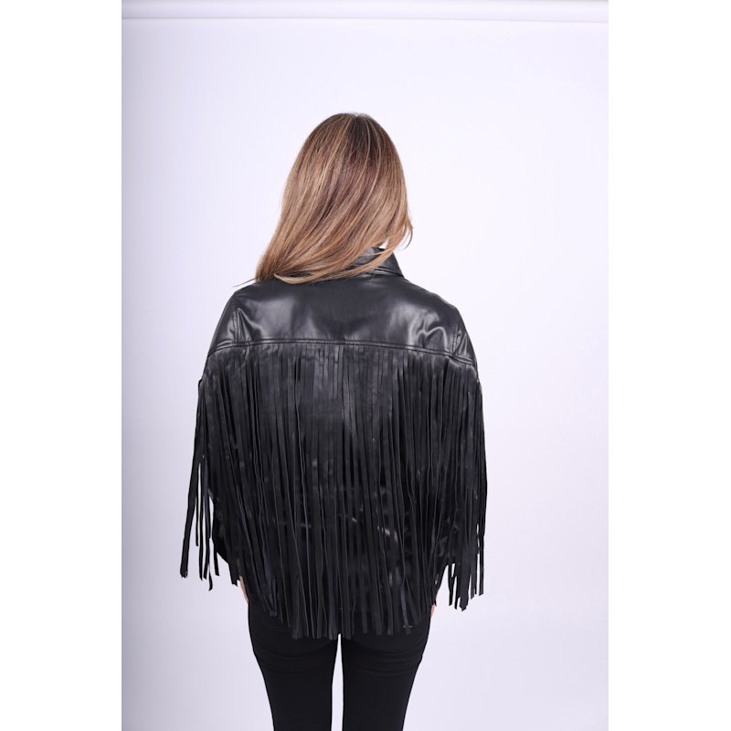 Thumbnail of Black Leather Fringe Button Up Shirt image