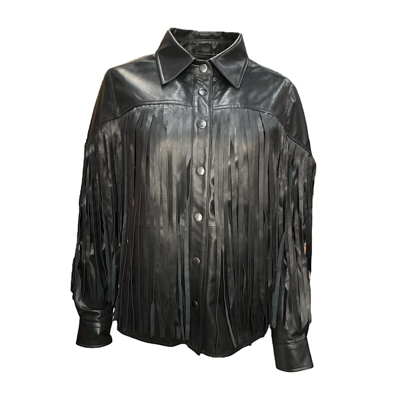 Thumbnail of Black Leather Fringe Button Up Shirt image