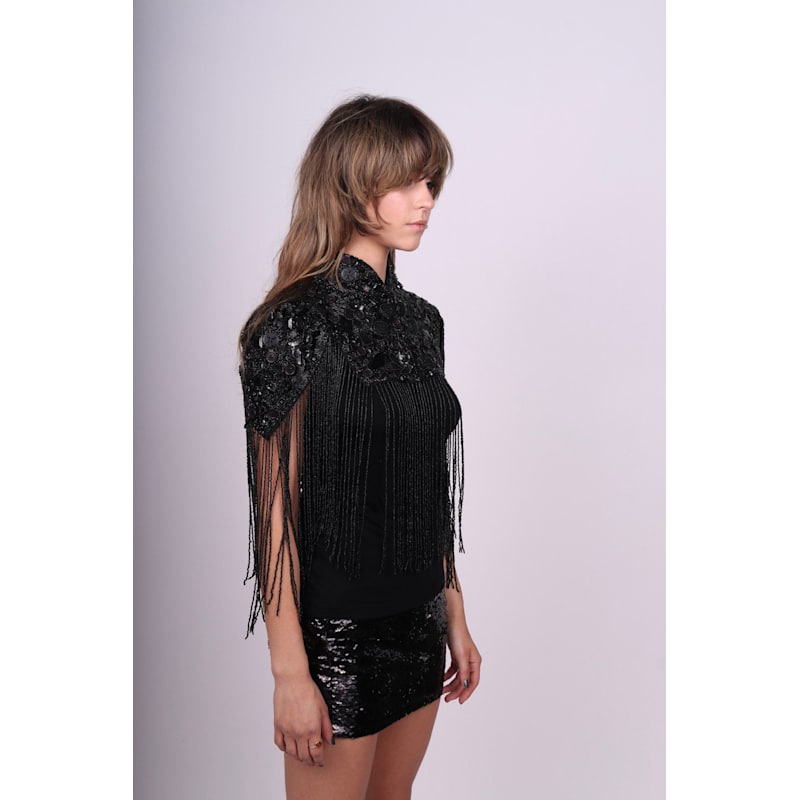 Thumbnail of Black Beaded Button Shrug image