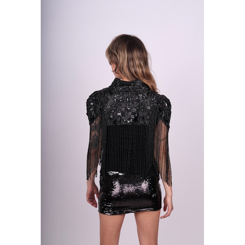 Thumbnail of Black Beaded Button Shrug image