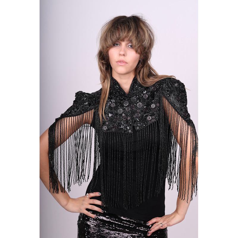 Thumbnail of Black Beaded Button Shrug image