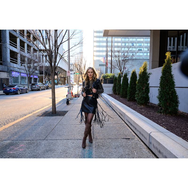 Thumbnail of Black Leather Fringey Skirt image