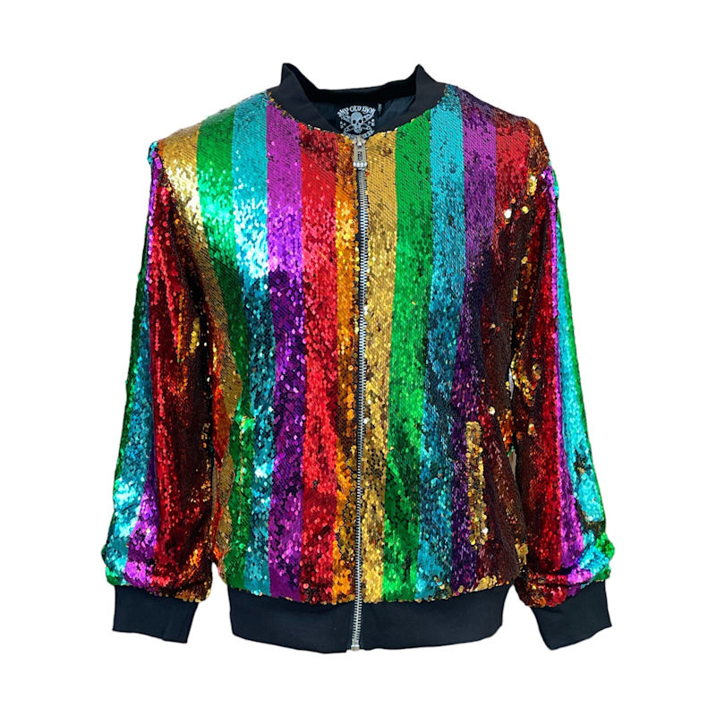 Men's Rainbow Reversible Gold Sequin Bomber Jacket Any Old Iron - Main Image