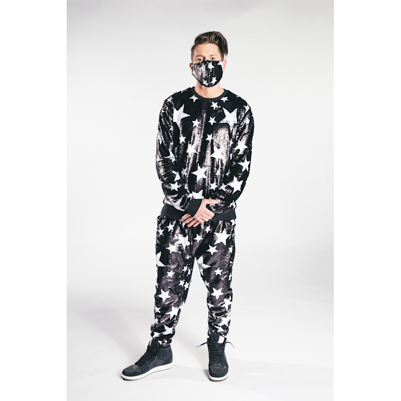 Thumbnail of Men's Black Sparkle Star Reversible Silver Sequin Joggers image