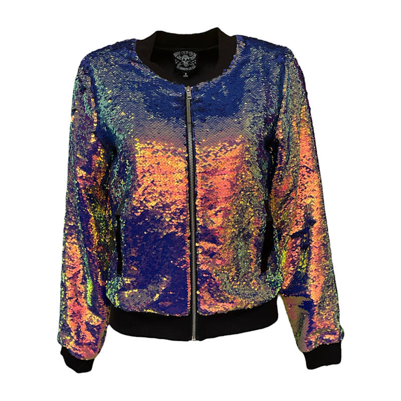 Thumbnail of Iridescent Oil Slick Sequin Bomber Jacket image