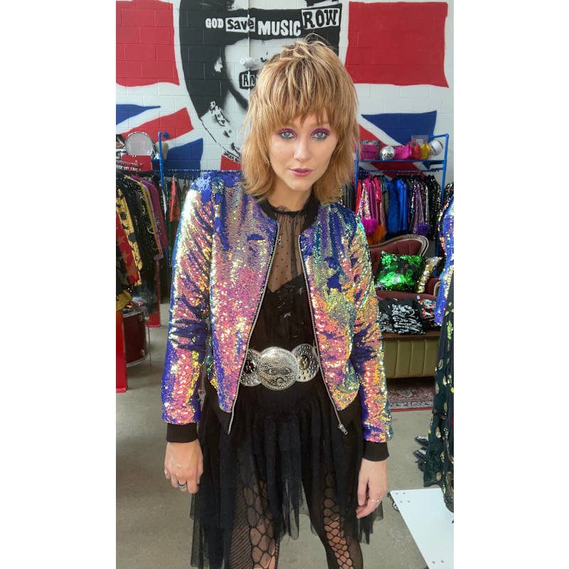 Thumbnail of Iridescent Oil Slick Sequin Bomber Jacket image