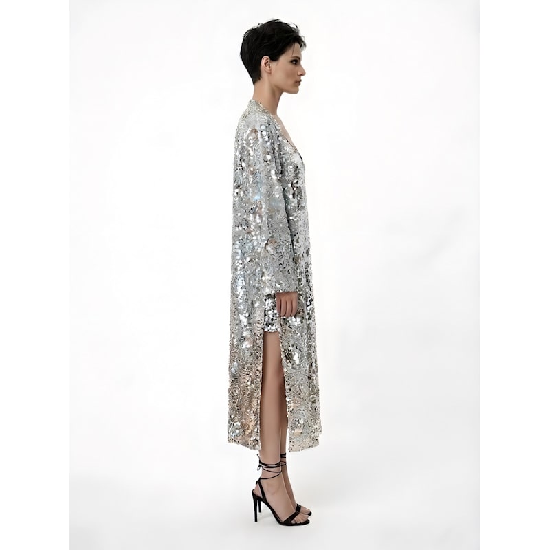 dress metal sequin Center of Attention Sequins Dress Silver, XL Ellae Lisque - Perfect Lace Dress for Date Nights & Parties