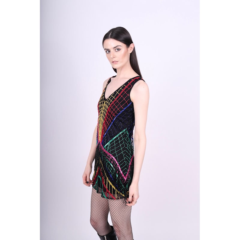 Beaded Rainbow Cha Cha Fringe Mini Dress by Any Old Iron