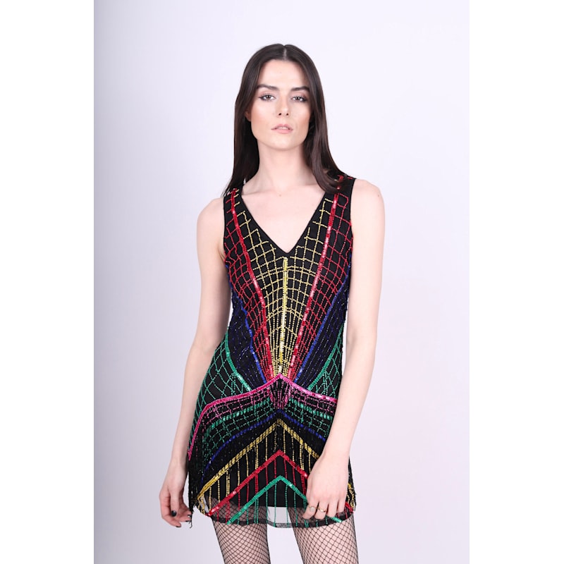 Thumbnail of Beaded Rainbow Cha Cha Fringe Mini Dress image