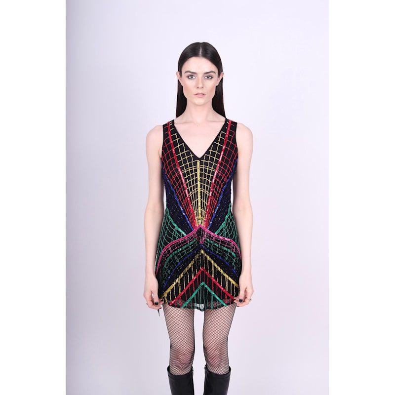 Thumbnail of Beaded Rainbow Cha Cha Fringe Mini Dress image