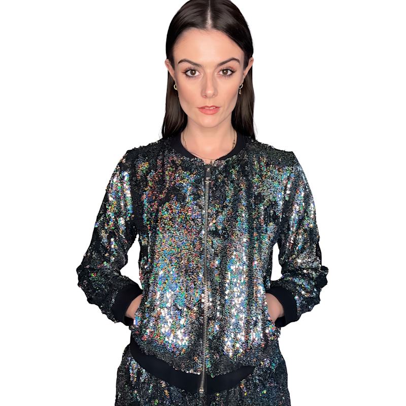 Thumbnail of Holographic Rainbow Glitter Forever Sequin Bomber Jacket image