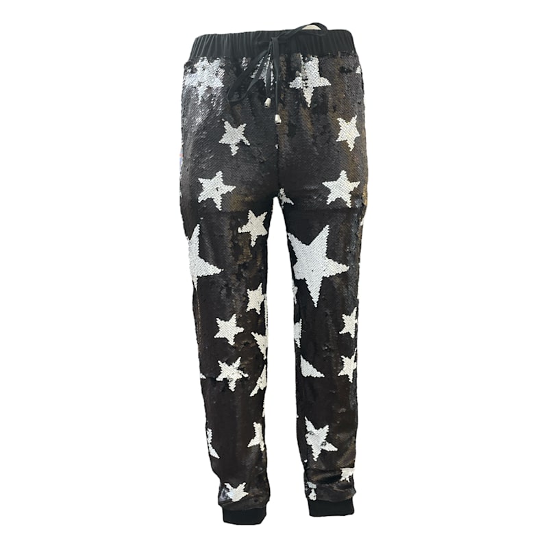 Thumbnail of Men's Black Sparkle Star Reversible Silver Sequin Joggers image