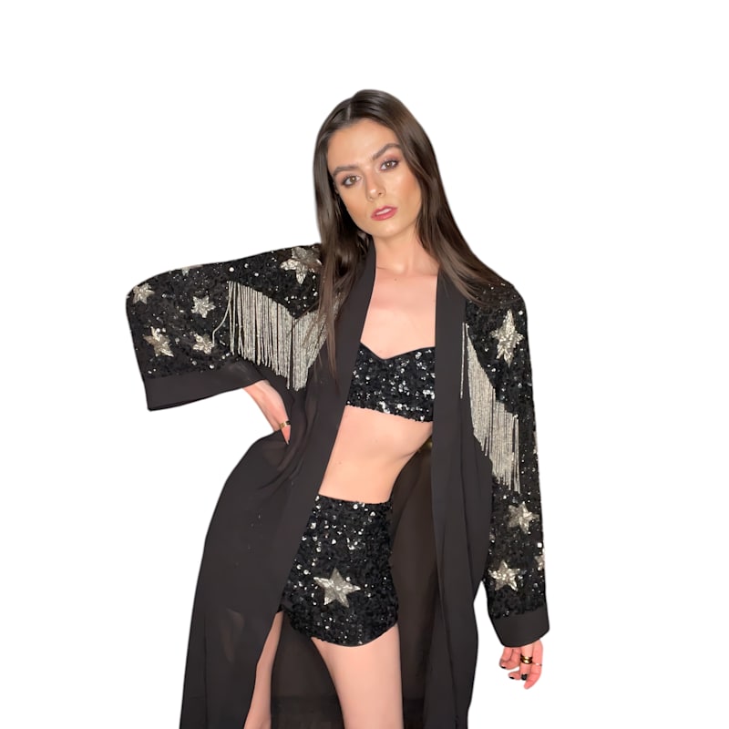 Thumbnail of Silver And Black Beaded Western Star Duster image