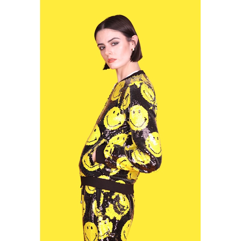 Thumbnail of Yellow Smiley Reversible Sequin Bomber Jacket image