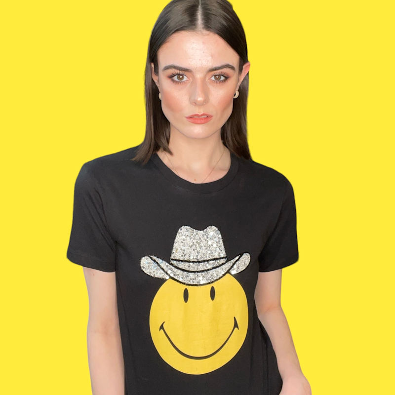 Thumbnail of Smiley Beaded Cowboy Black T-Shirt image