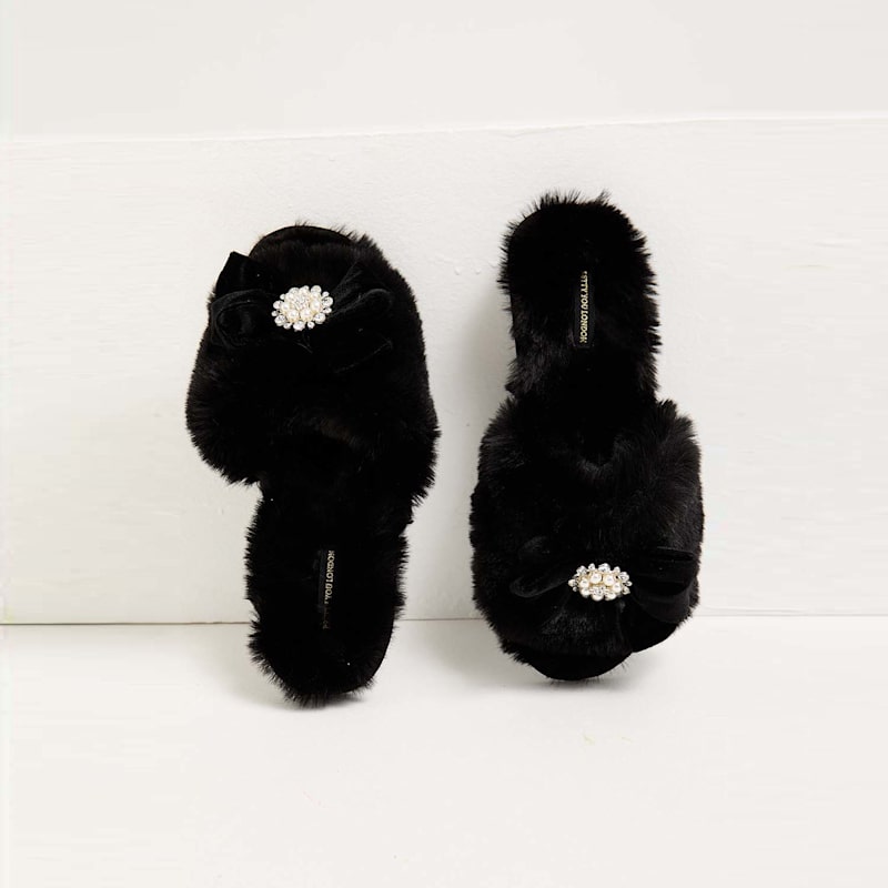Thumbnail of Anya Slider Slipper With Diamante In Black image